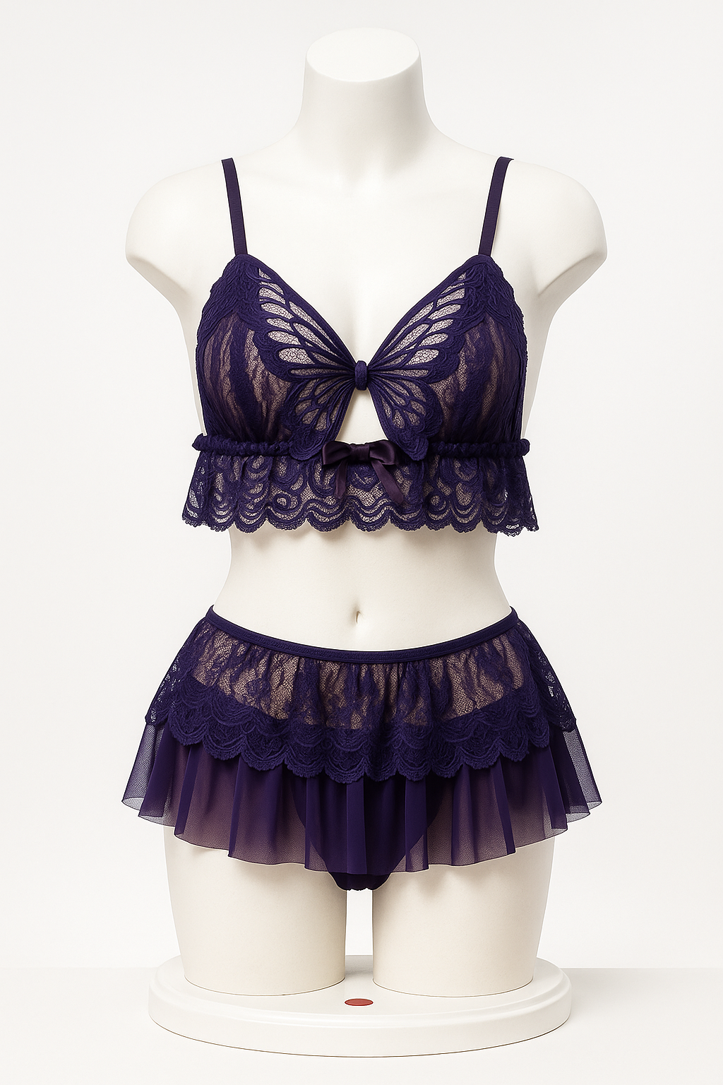 Sexy Women Lingerie Set  Halter Bra, Mini Skirt with G-String Mesh Lace Babydoll Lingerie Set Day Night Wear