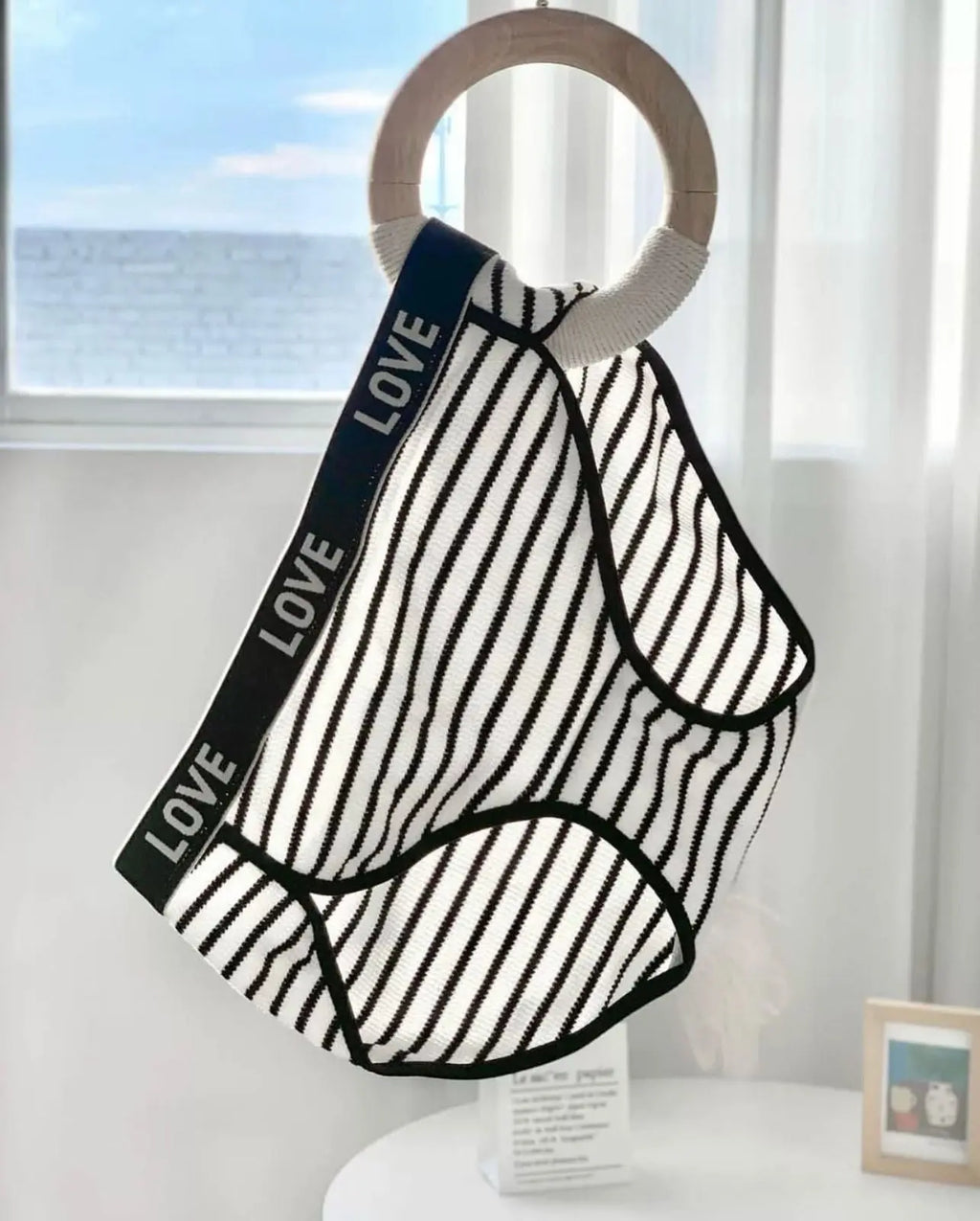 LOVE Striped Padded Bra & Panty Set – Black & White Day Night Wear