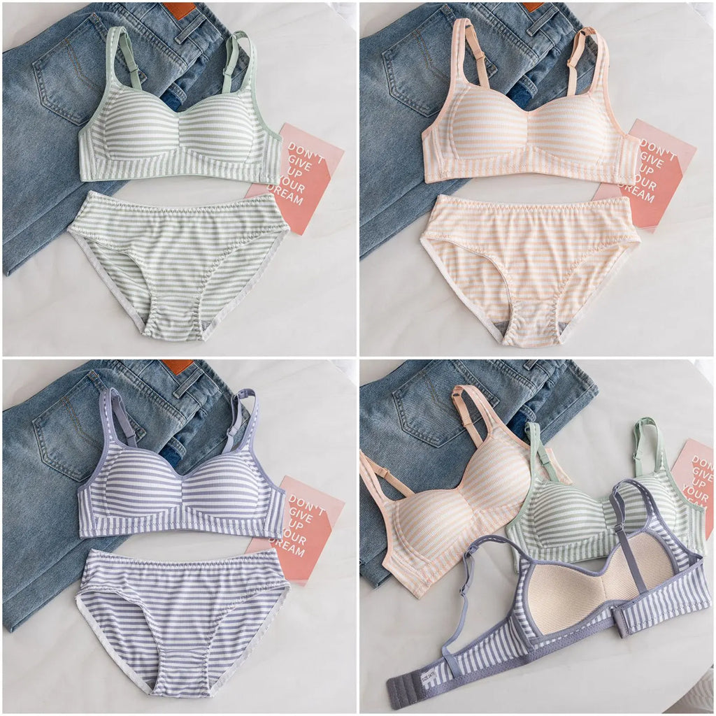 ComfortFit Cotton Striped Bra & Panty Set – 3 Colors Day Night Wear
