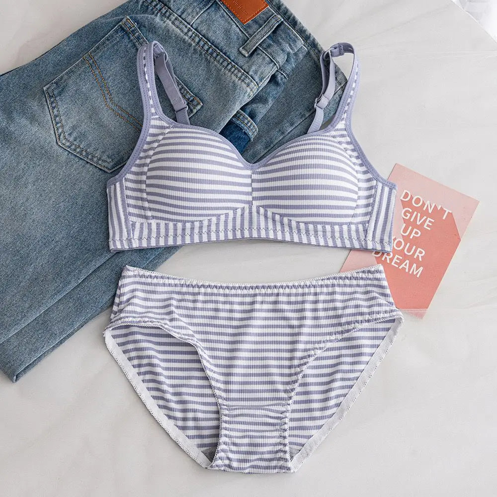ComfortFit Cotton Striped Bra & Panty Set – 3 Colors Day Night Wear