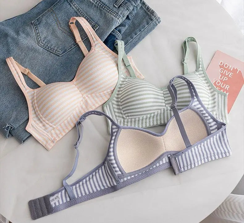 ComfortFit Cotton Striped Bra & Panty Set – 3 Colors Day Night Wear
