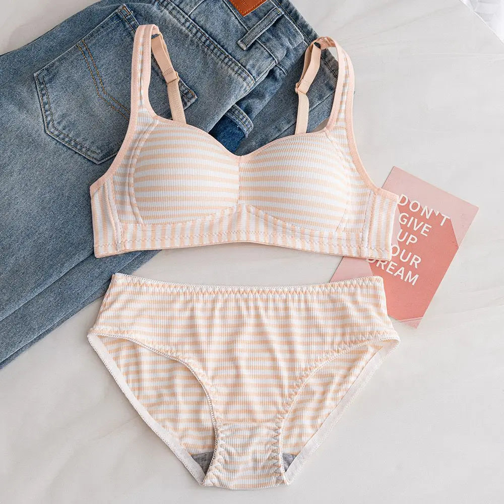 ComfortFit Cotton Striped Bra & Panty Set – 3 Colors Day Night Wear